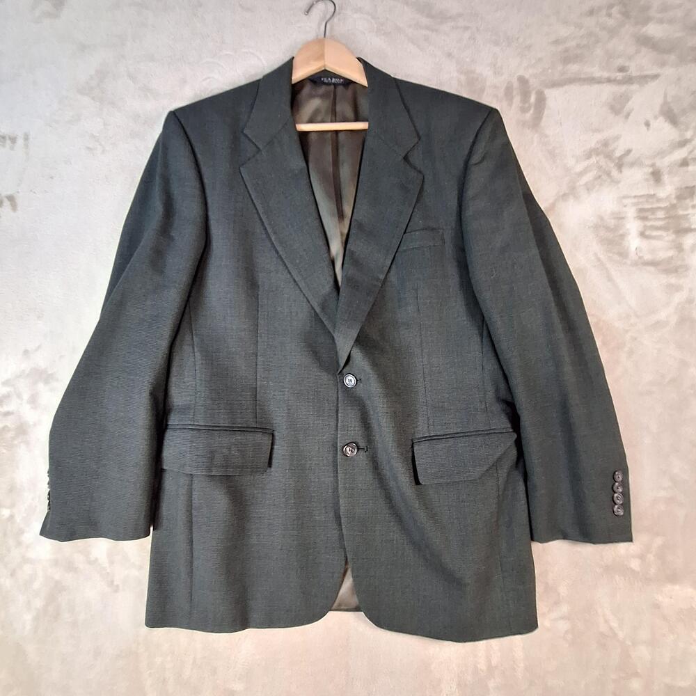 Jos A Bank Suit Jacket Mens 46R Gray Wool Check Single Vent 2 Button Formal